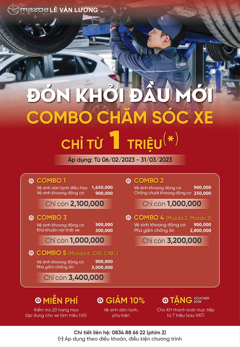 Ưu đãi chăm sóc xe Xưởng dịch vụ Mazda Lê Văn Lương